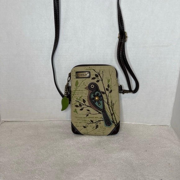 CHALA‎ SAFARI Bird Canvas & Leather Adjustable Crossbody Purse Beige Brown - Picture 1 of 5